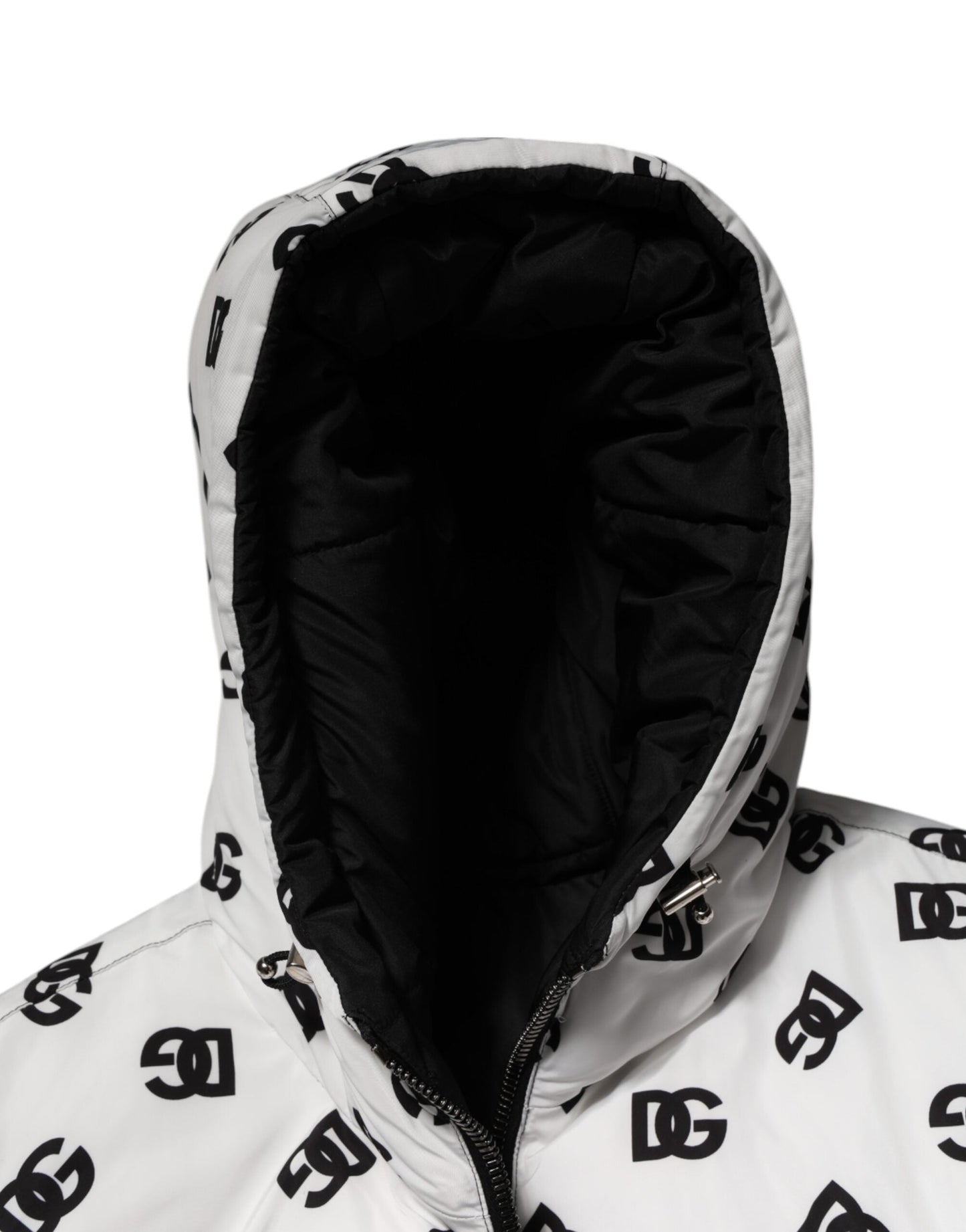 Dolce & Gabbana White DG Monogram Hooded Puffer Jacket