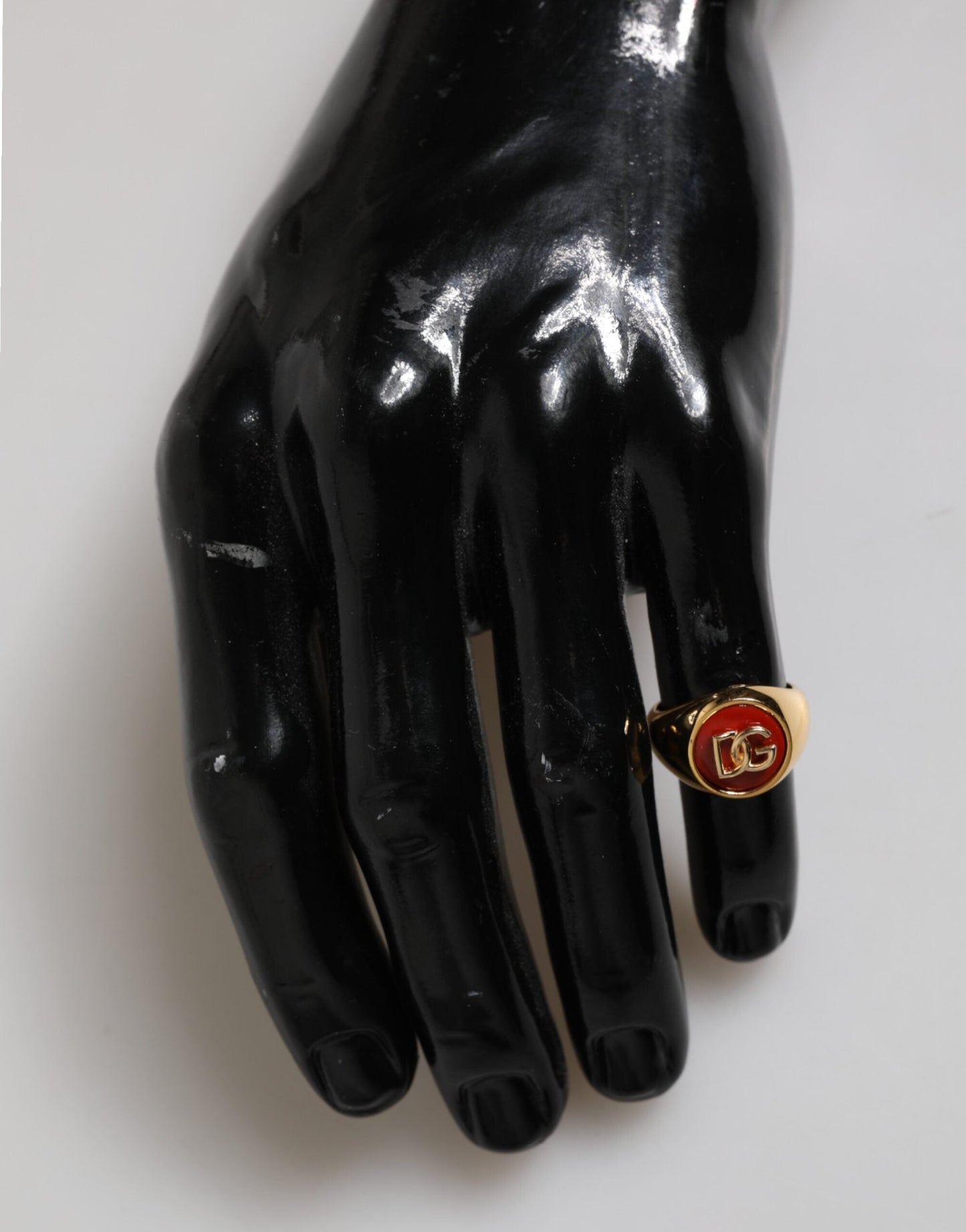 Dolce & Gabbana Gold Tone Real Brass Red DG Logo Men Ring