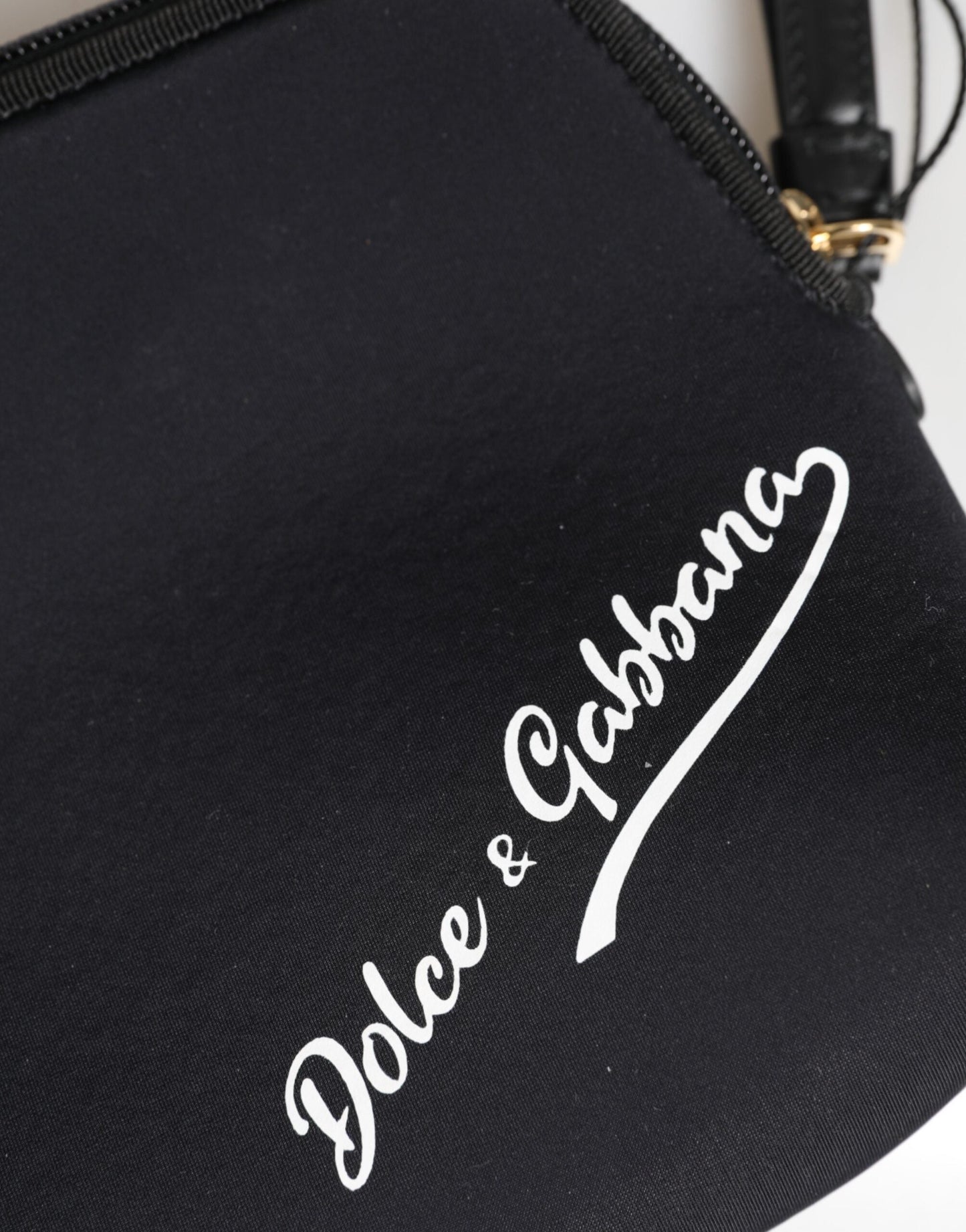 Dolce & Gabbana Black Solid Nylon DG LogoPrint Clutch Zip Borse Pouch Bag