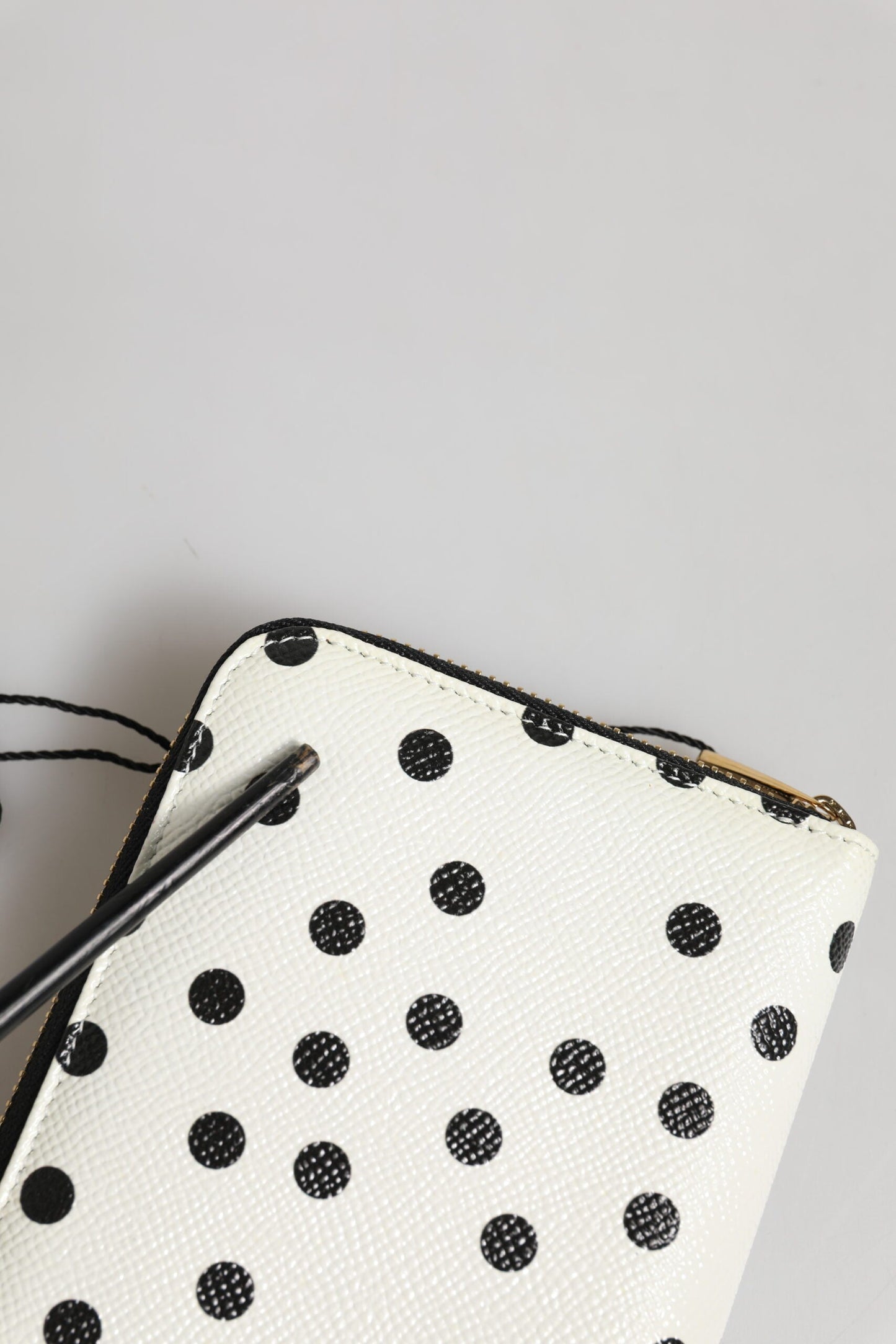Dolce & Gabbana White Black Dotted Leather Zip Around Continental Wallet