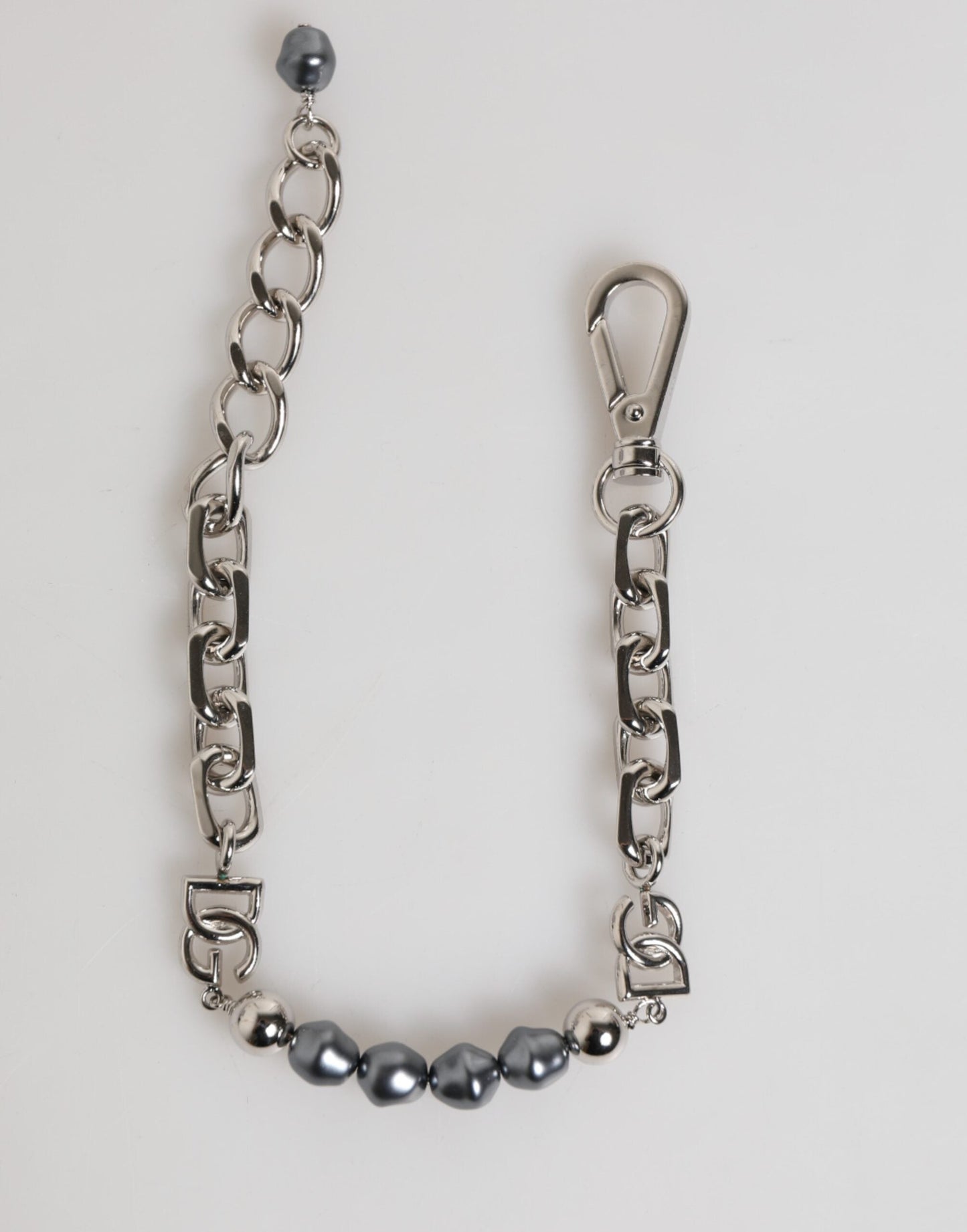 Dolce & Gabbana Silver Tone Chain Lobster Clasp Logo Gray Pearls Bracelet
