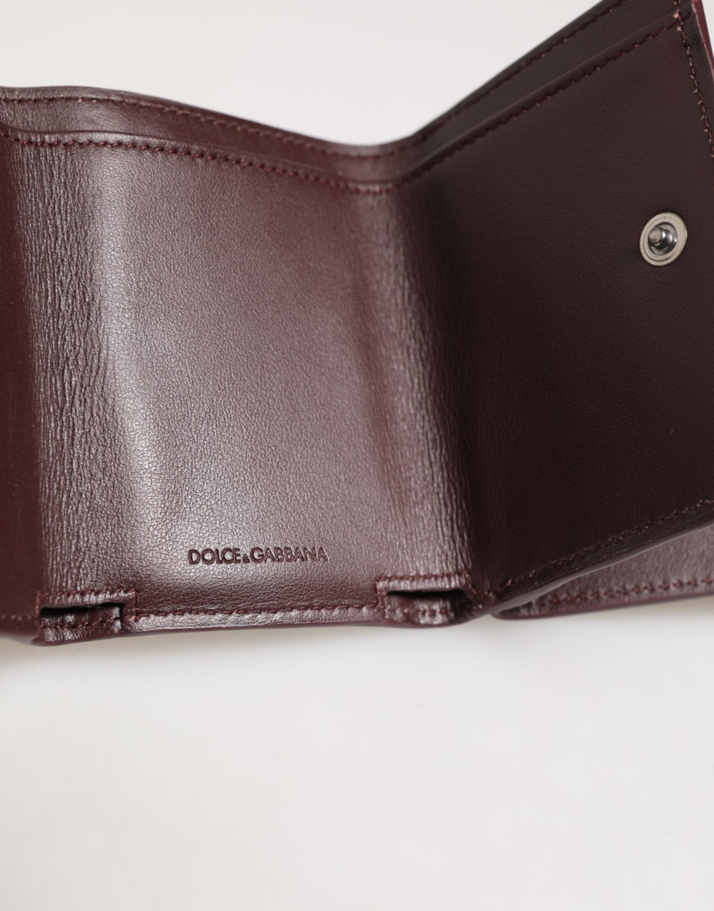 Dolce & Gabbana Leather Embossed Logo Trifold Men Card Holder Dark Brown