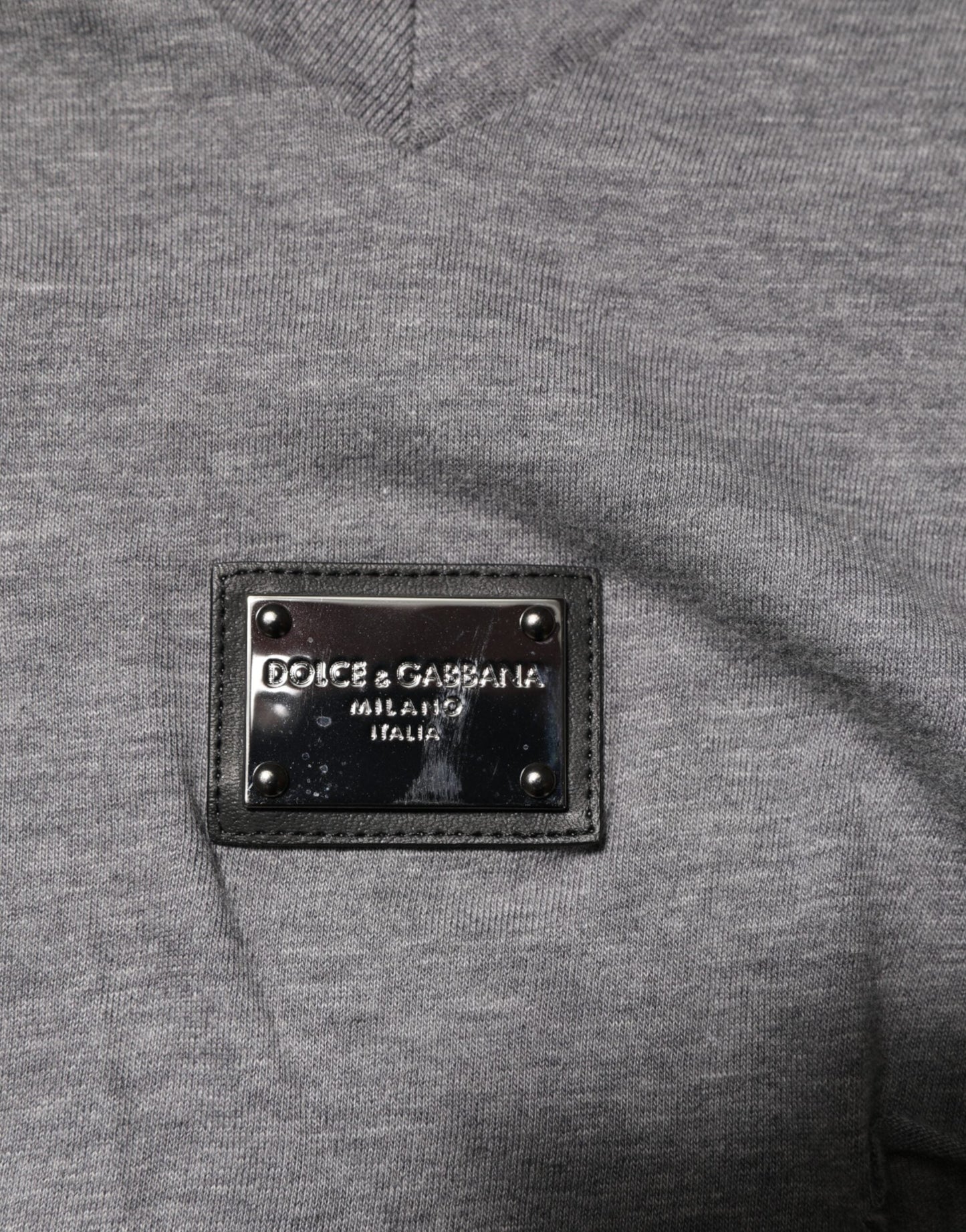 Dolce & Gabbana Gray Cotton Tattered Logo Patch Men T-shirt