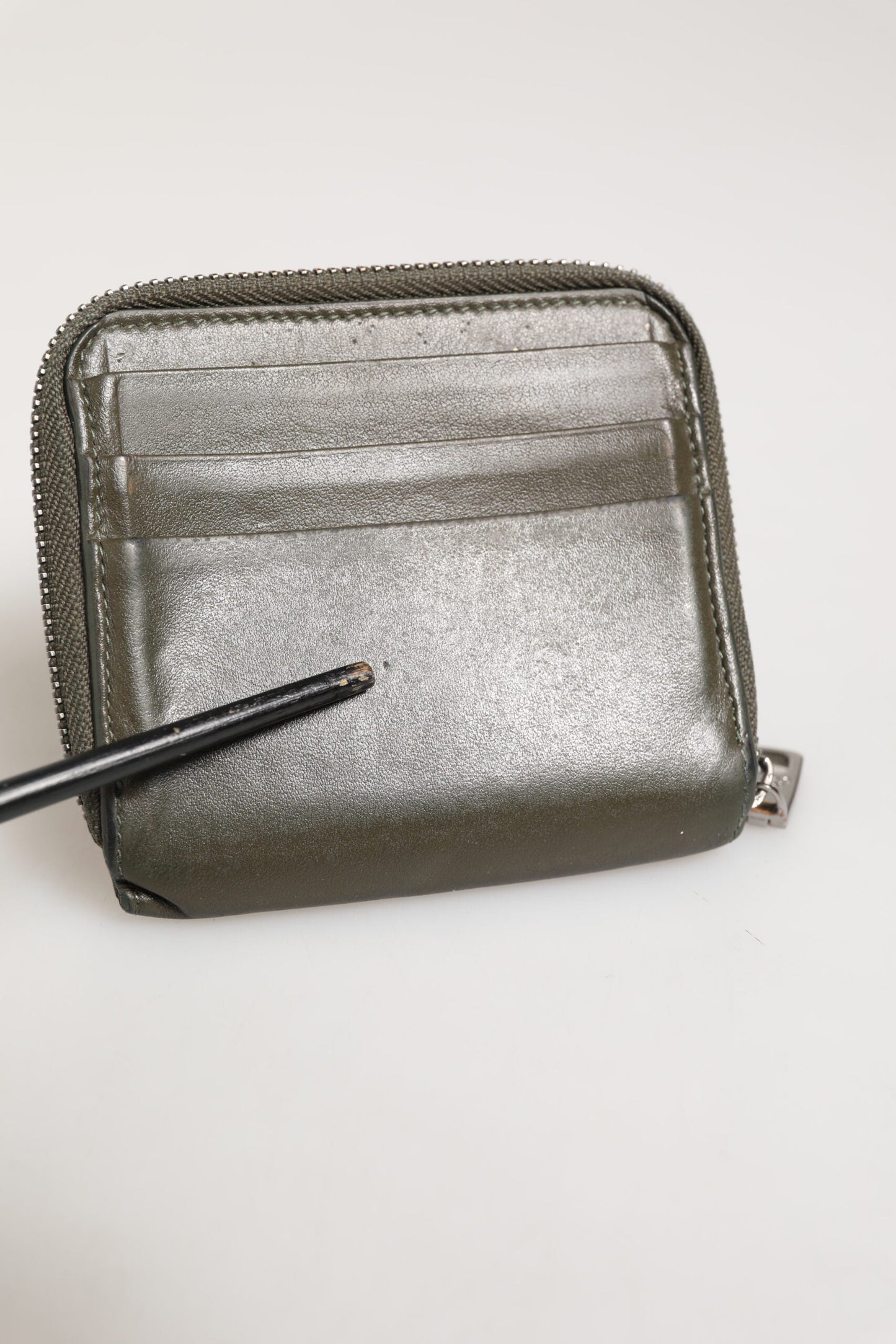 Dolce & Gabbana Military Green Leather Logo Plaque Card Holder Coin Purse Wallet