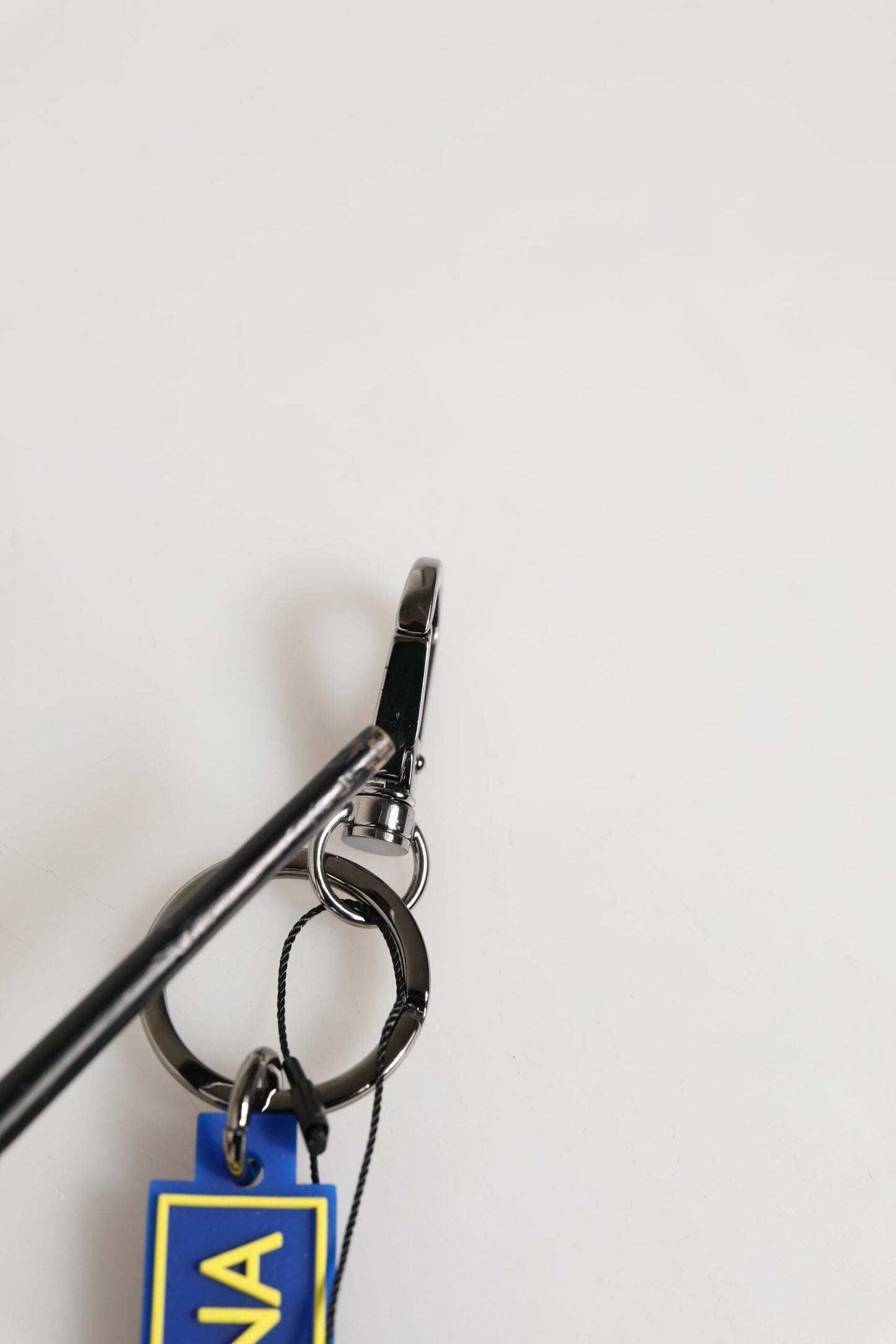 Dolce & Gabbana Blue Yellow DG Rubber Logo Silver Men's Keychain Keyring