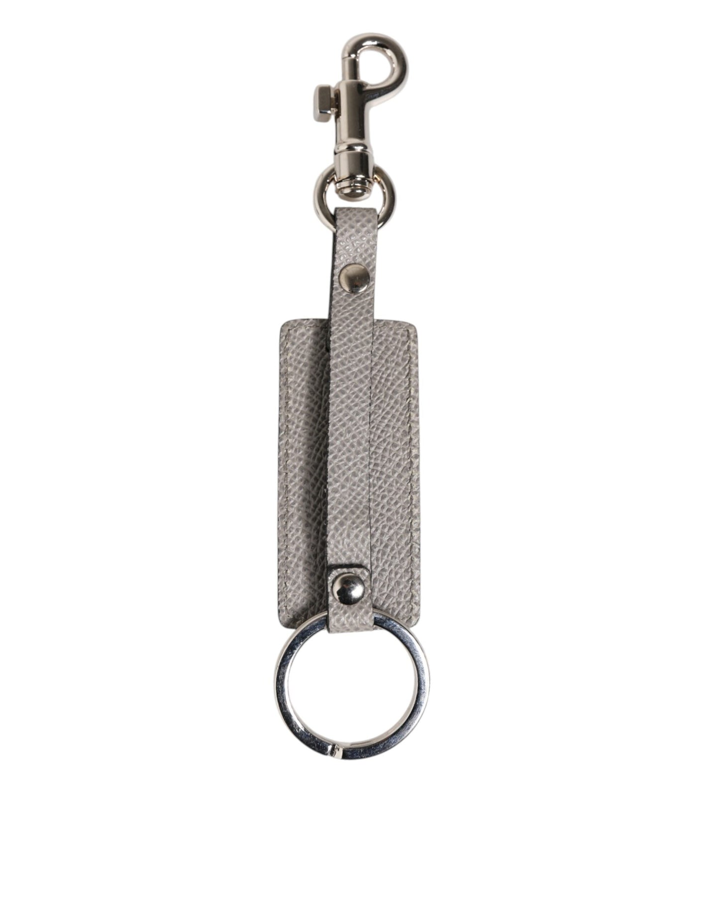 Dolce & Gabbana Gray Leather Logo Metal Ring Keychain Holder Keyring
