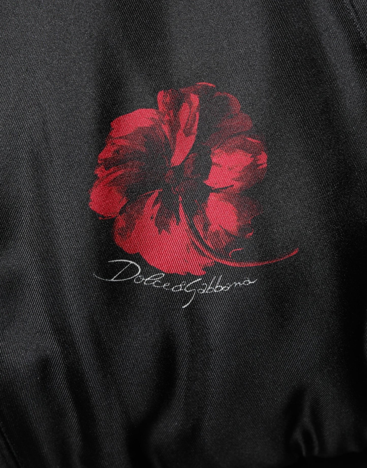 Dolce & Gabbana Black Red Floral Silk Bomber Blouson Jacket