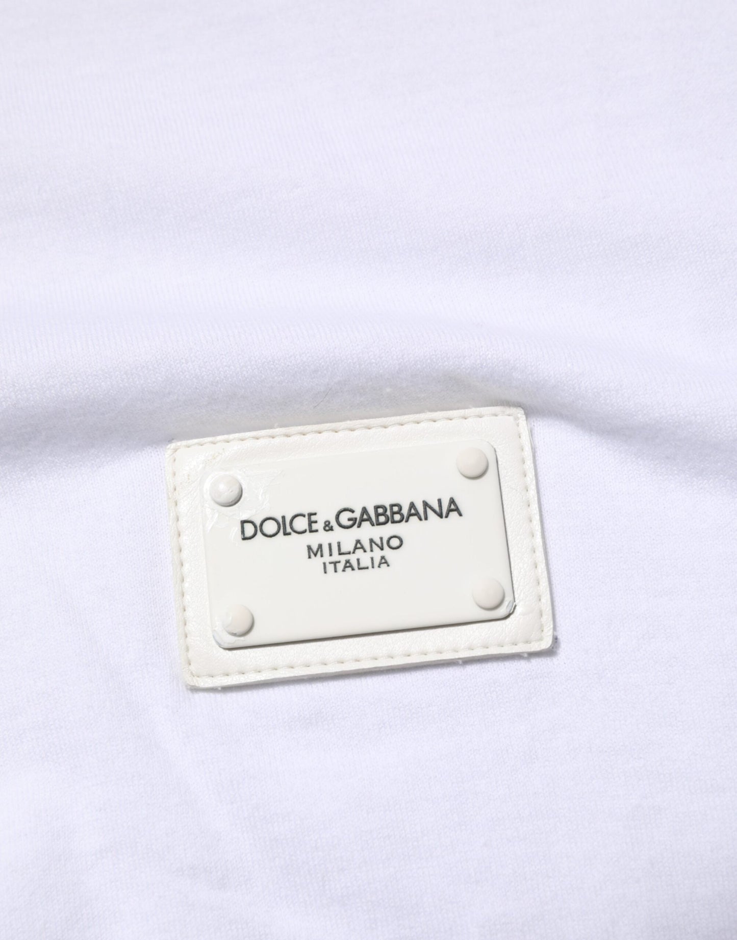 Dolce & Gabbana White Logo Plaque Cotton Crew Neck T-shirt