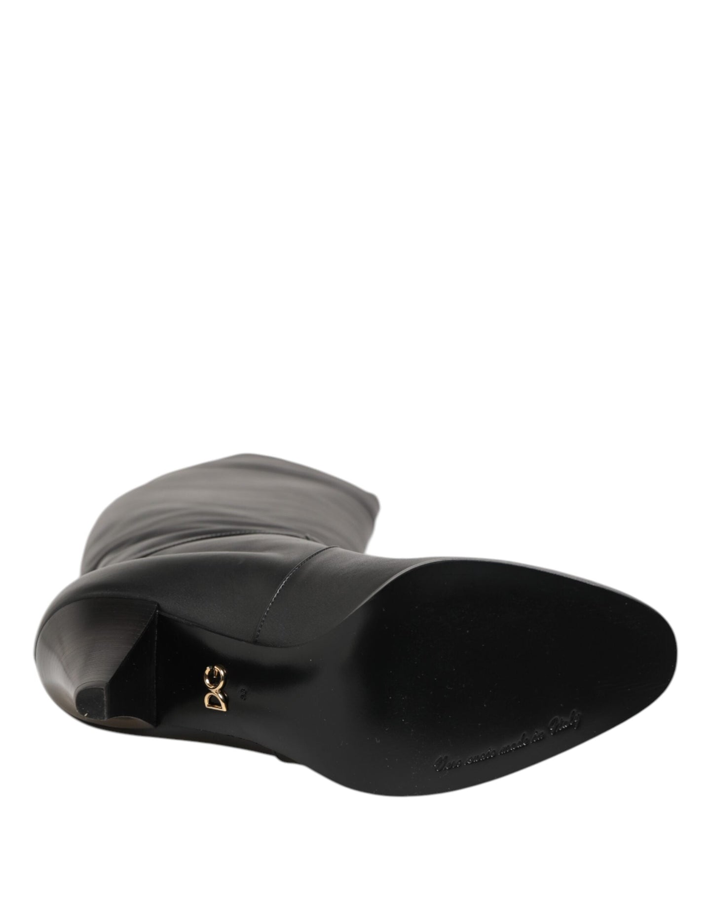 Dolce & Gabbana Black Leather Over-The-Knee DG Boots Shoes