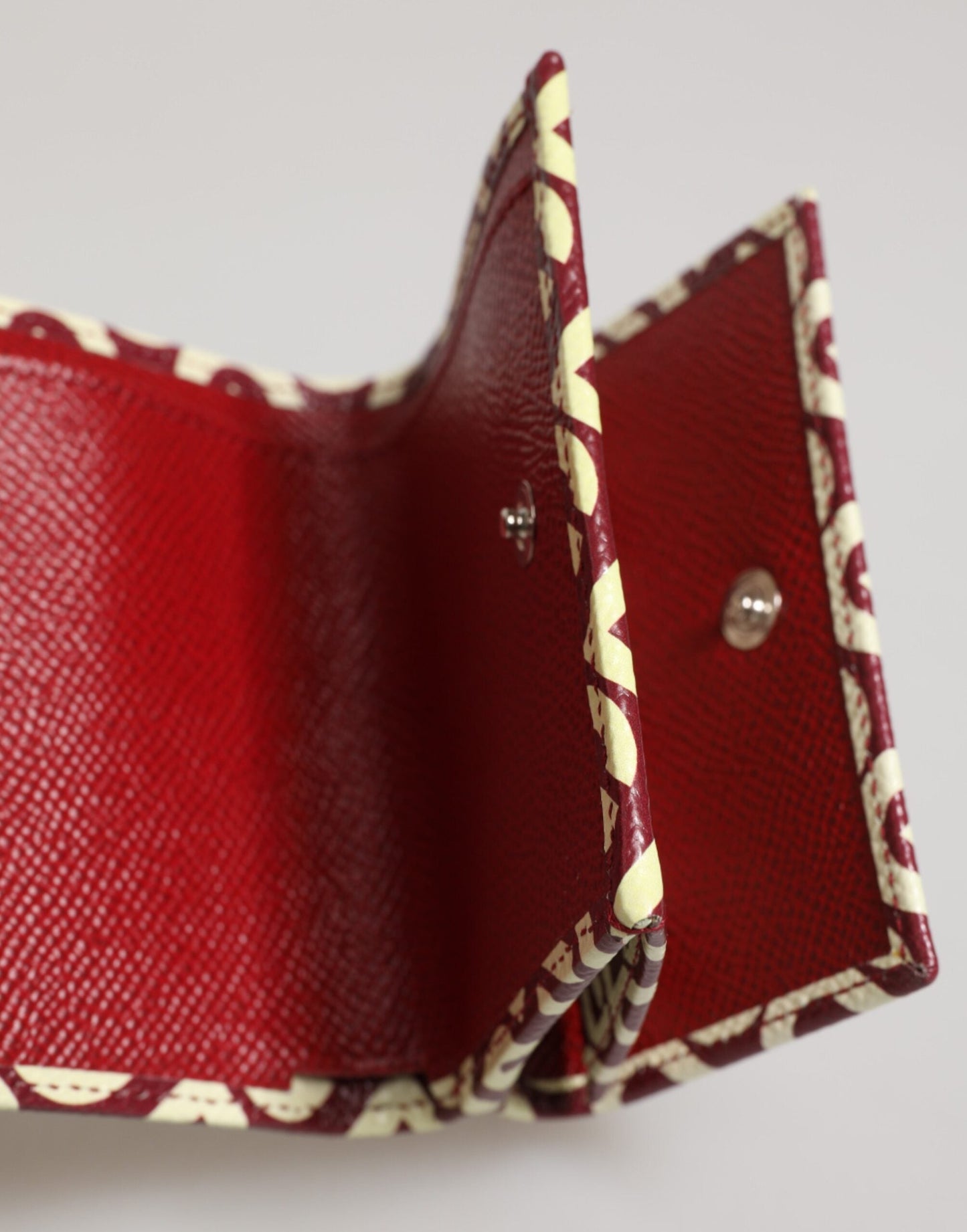 Dolce & Gabbana Burgundy Logo Print Calf Leather French Flap Card Holder Wallet