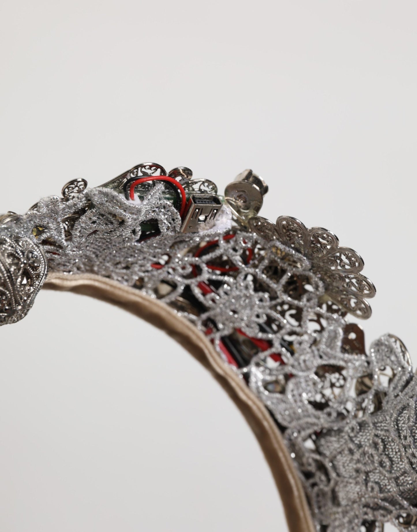 Dolce & Gabbana LED Crystal Embellished Silver Floral Filigree Crown Tiara