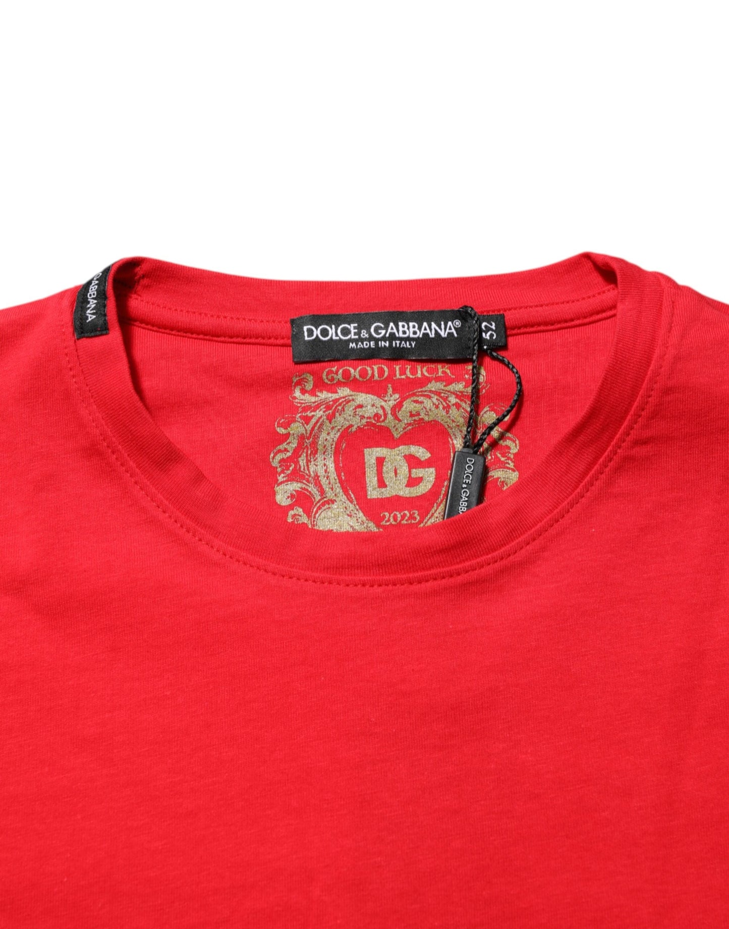 Dolce & Gabbana Red Goodluck 2023 Cotton Crew Neck T-shirt