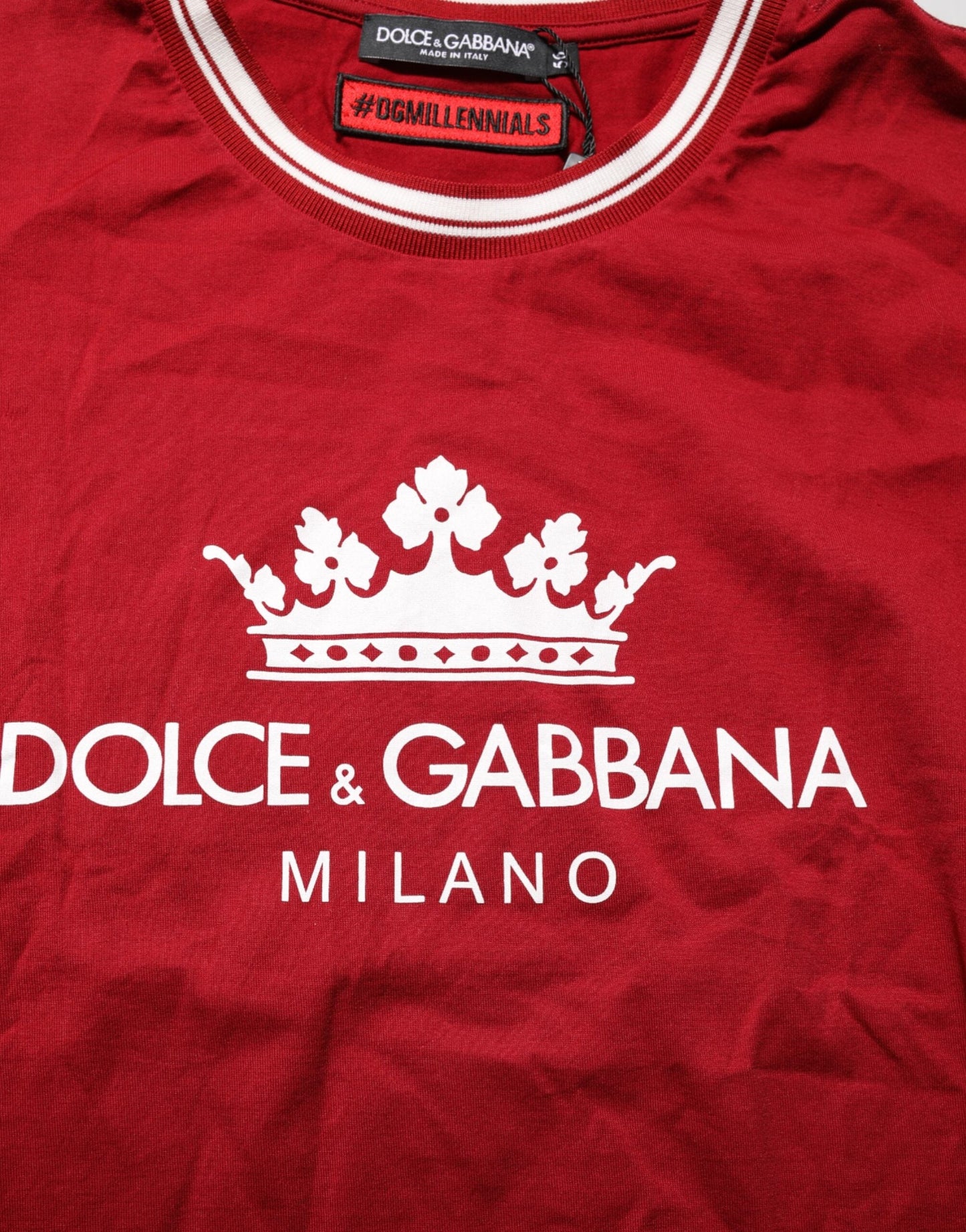 Dolce & Gabbana Maroon LogoCrown Cotton Half Sleeve T-shirt