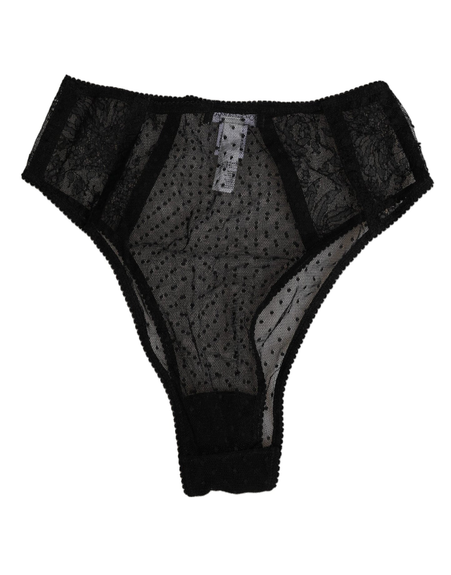Dolce & Gabbana Black Lace Polka Dot Mesh High Waist Underwear