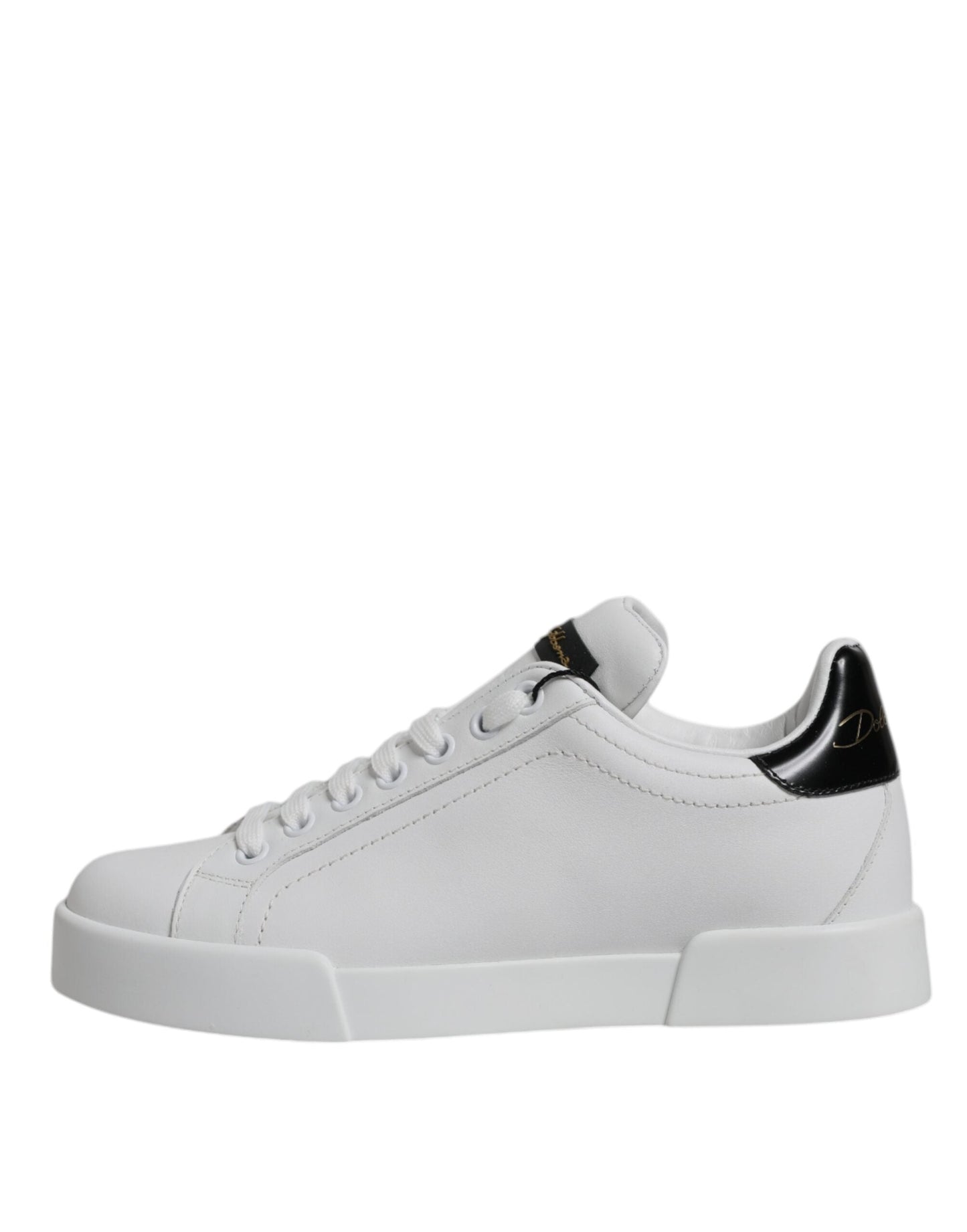 Dolce & Gabbana White Black Leather Low Top Sneakers Shoes
