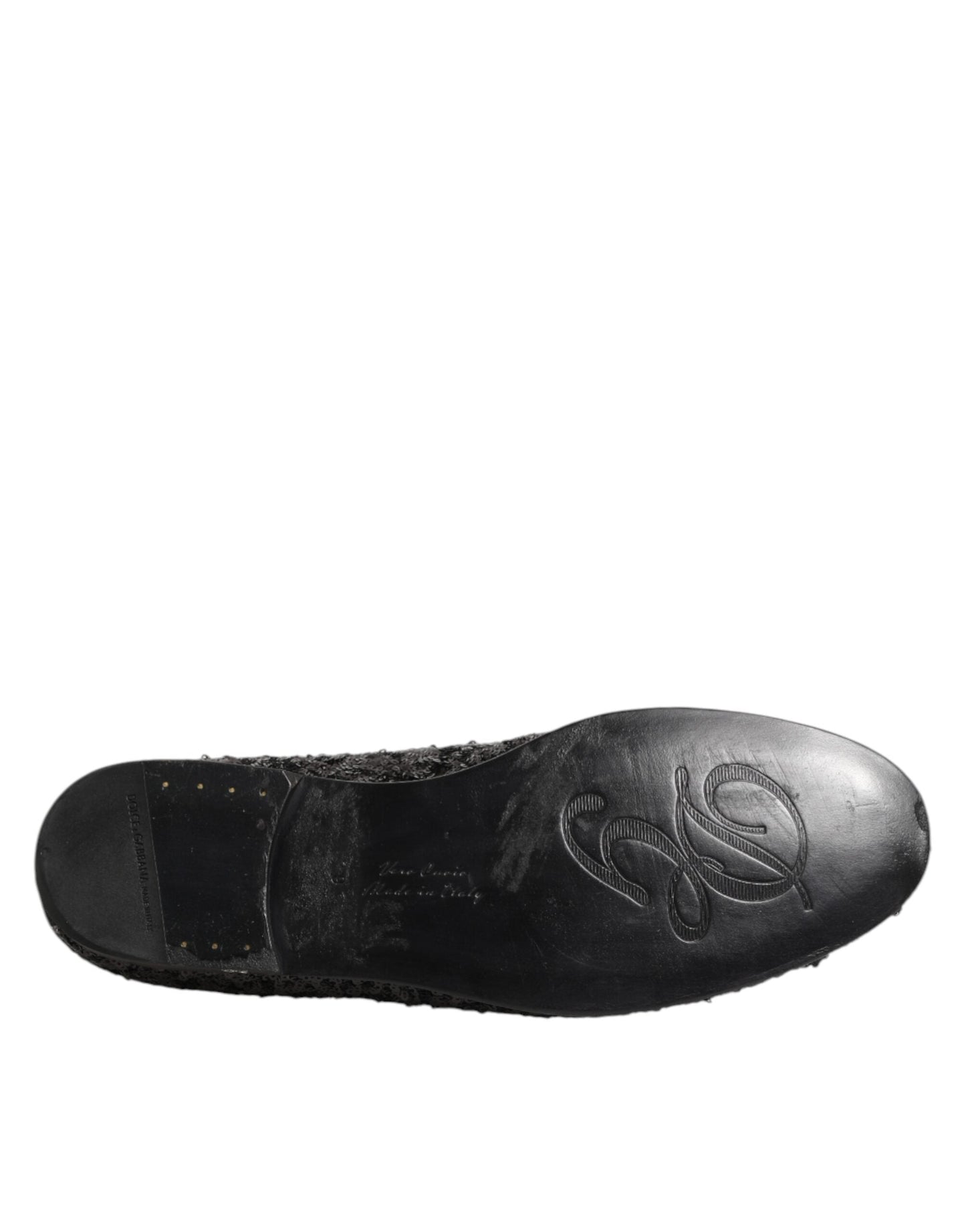 Dolce & Gabbana Black Sequined Slip On Loafers Dress Shoes