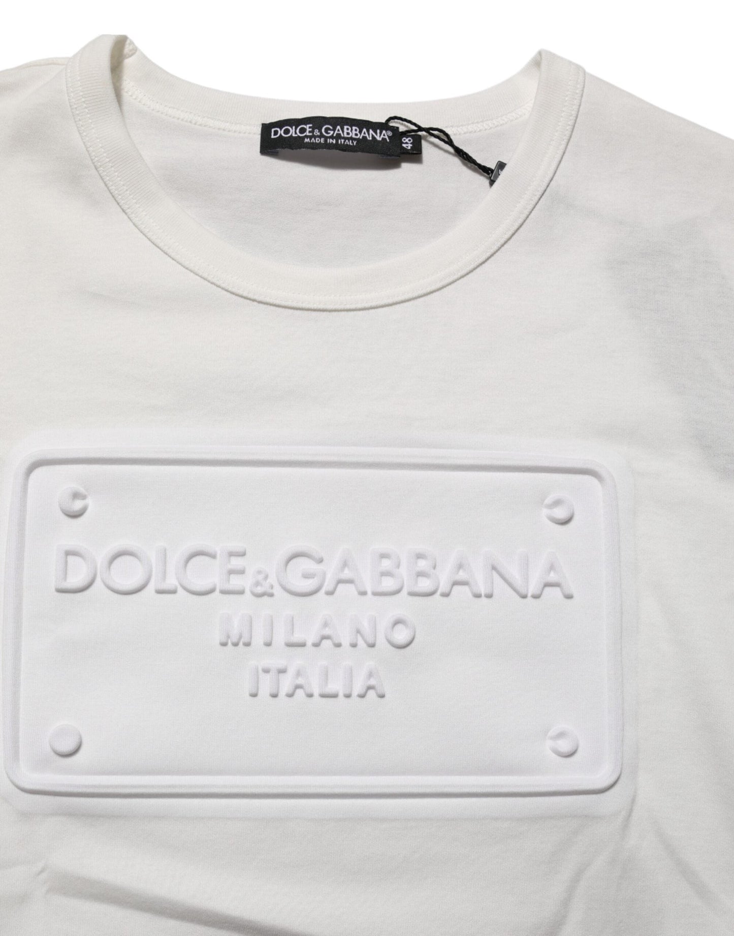 Dolce & Gabbana White Logo Patch Cotton Crew Neck Men T-shirt