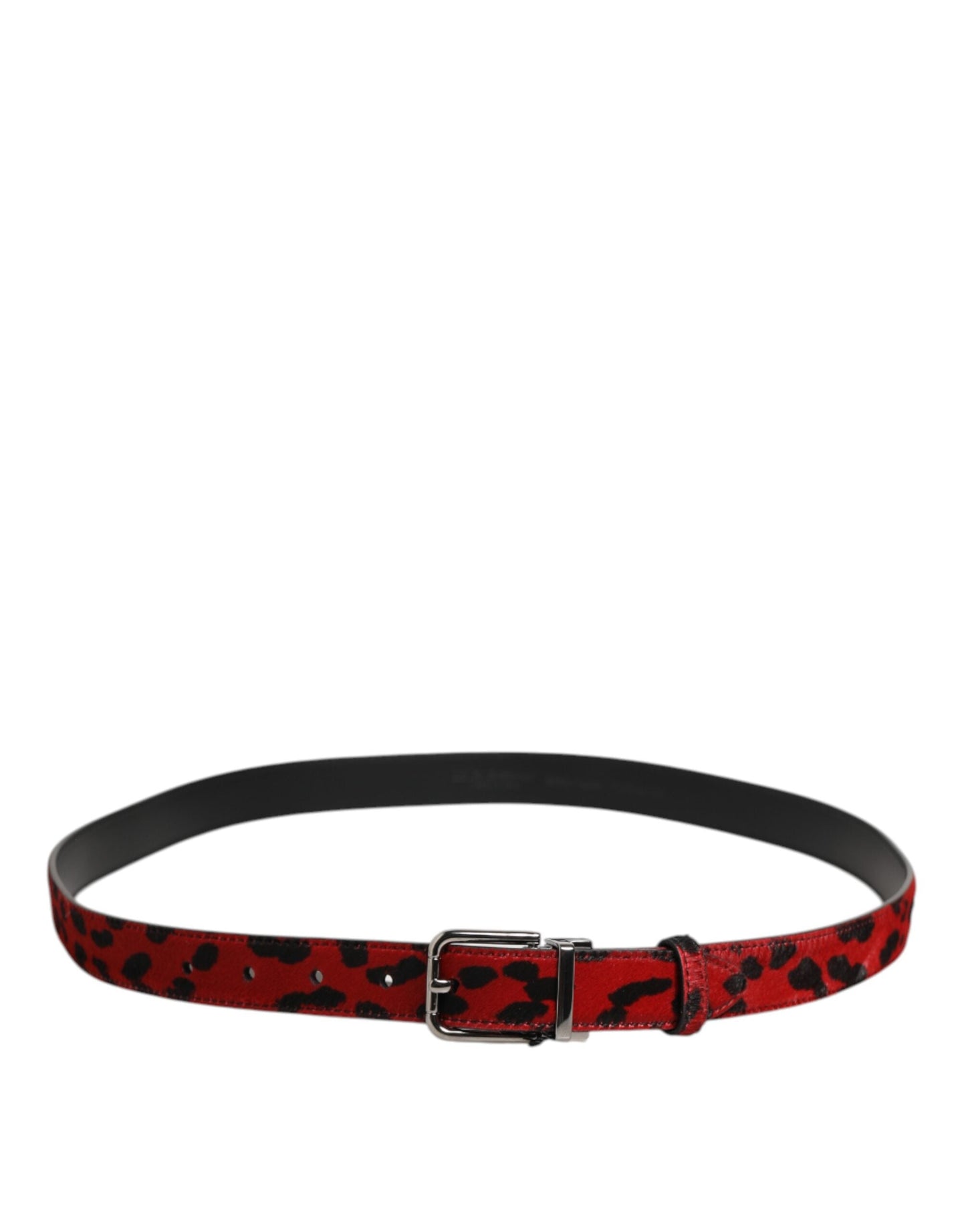 Dolce & Gabbana Red Black Pony Leather Metal Buckle Men Belt