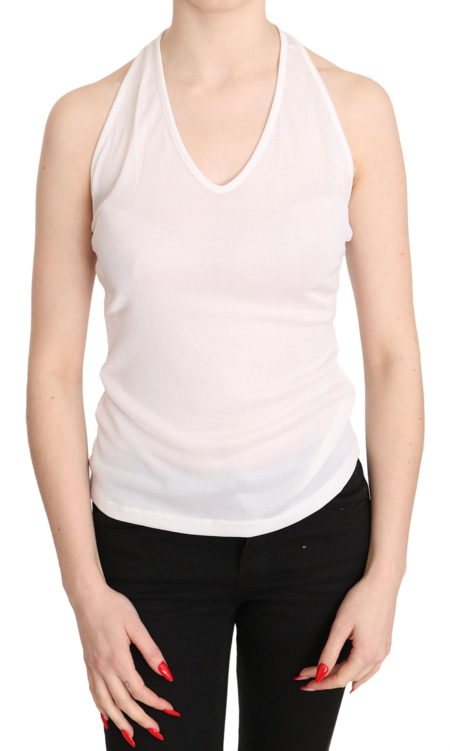 GF Ferre White Halter Cotton Sleeveless Casual Tank Top Blouse