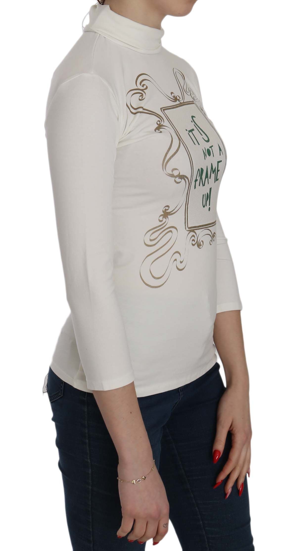 Exte White Printed Turtle Neck 3/4 Sleeve Top Cotton Blouse