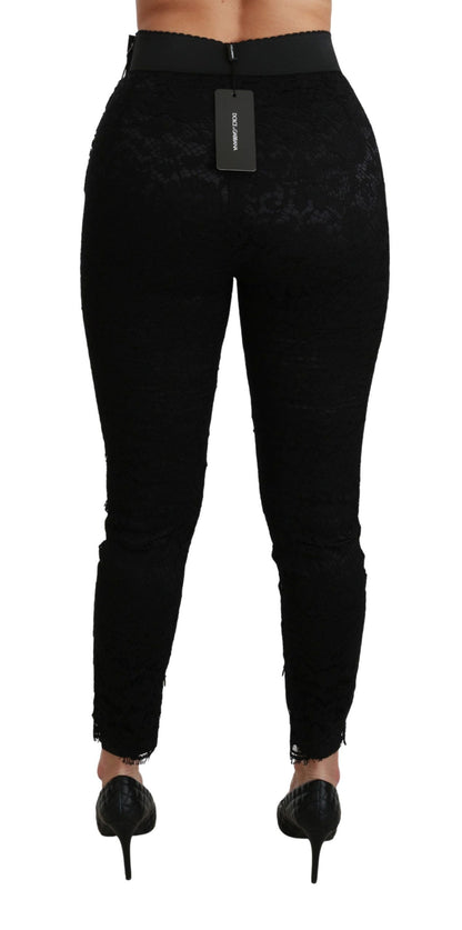 Dolce & Gabbana Black Lace Skinny High Waist Cotton Pants
