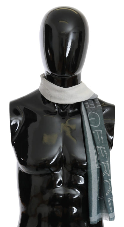 GF Ferre Gray Wool Viscose Foulard Patterned Branded Scarf