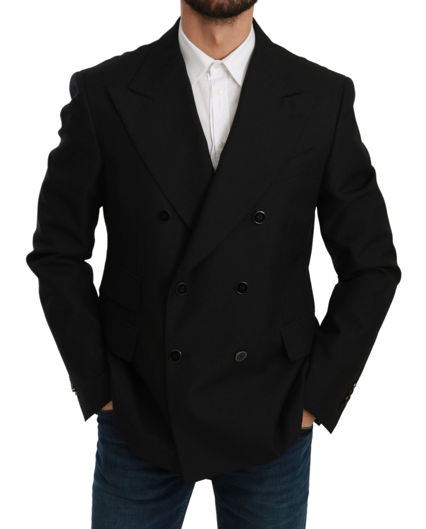 Dolce & Gabbana Black Slim Fit Jacket Coat Wool Blazer
