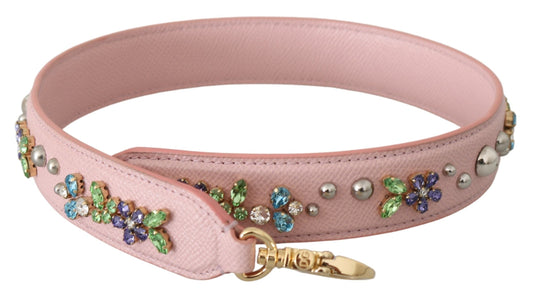 Dolce & Gabbana Pink Leather Crystal Stud Accessory Shoulder Strap