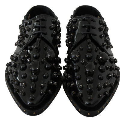 Dolce & Gabbana Black Leather Crystals Dress Broque Shoes
