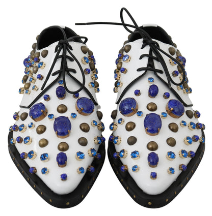 Dolce & Gabbana White Leather Crystals Dress Broque Shoes