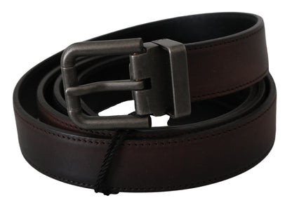 Dolce & Gabbana Solid Brown Leather Gray Buckle Belt