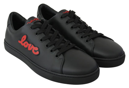 Dolce & Gabbana Black Leather Love Heart Sneakers Womens Shoes