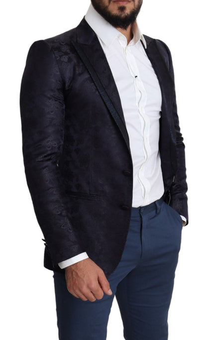 Dolce & Gabbana Blue Floral Jacquard Silk Coat MARTINI Blazer