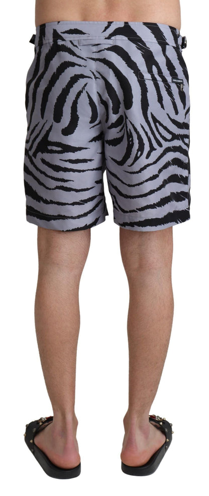 Dolce & Gabbana Gray Zebra Print Beachwear Shorts