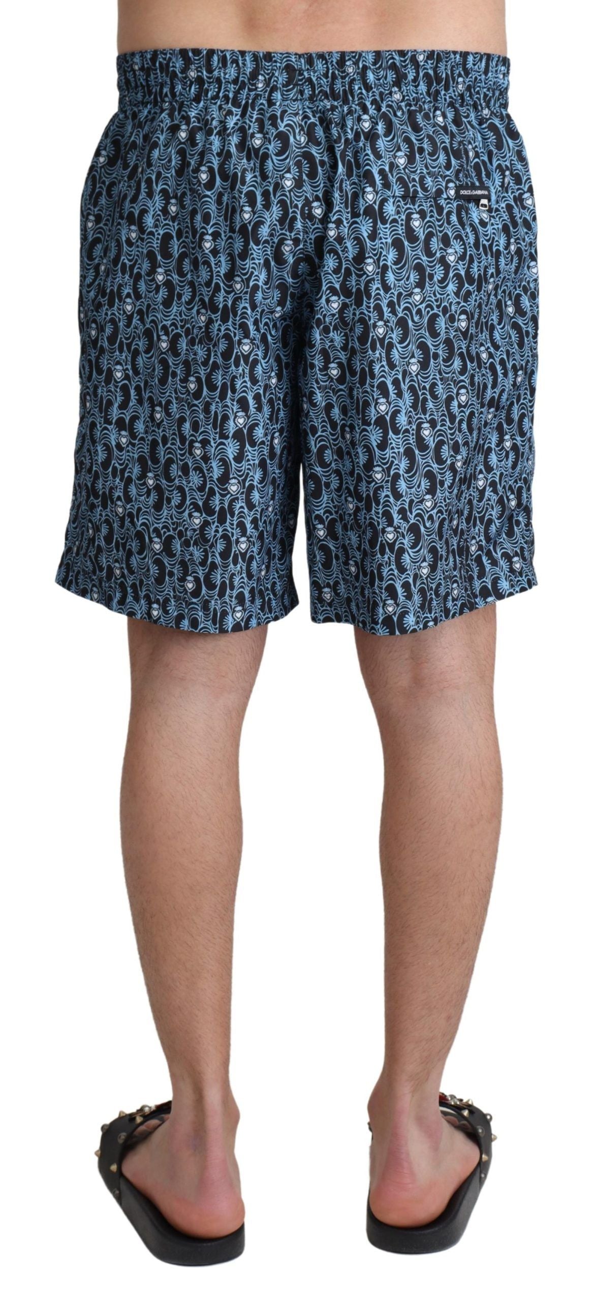Dolce & Gabbana Blue Patterned Print Beachwear Shorts Swimwear