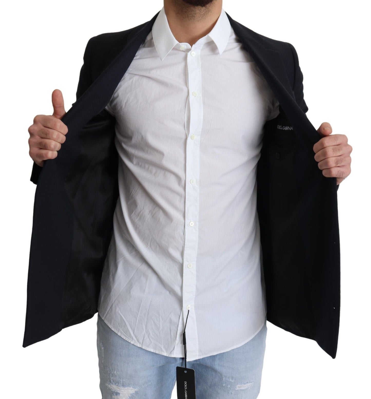 Dolce & Gabbana Dark Blue Wool Single Breasted Coat Jacket