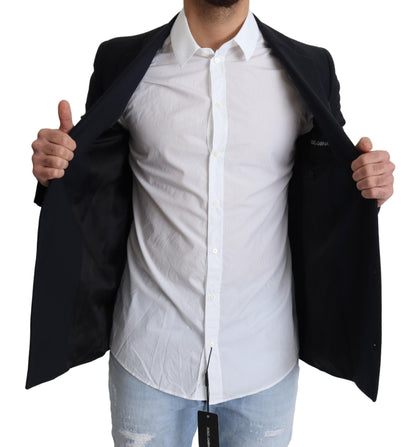 Dolce & Gabbana Dark Blue Wool Single Breasted Coat Jacket