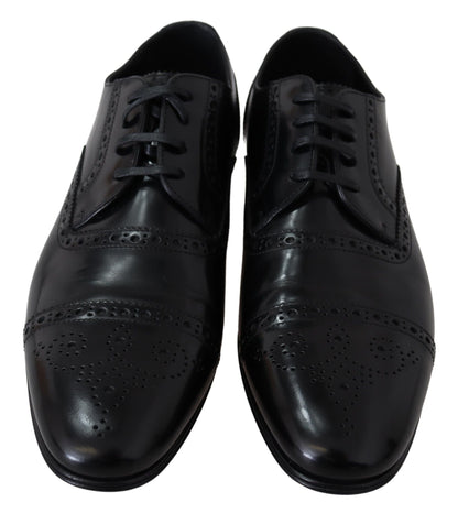 Dolce & Gabbana Black Leather Men Derby Formal Loafers Shoes