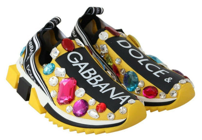 Dolce & Gabbana Yellow Multicolor Crystals Sneakers Shoes