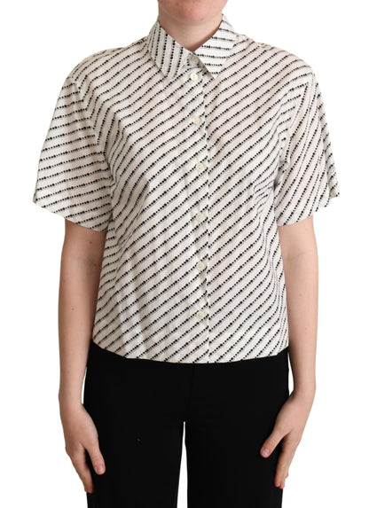 Dolce & Gabbana White Dotted Collared Blouse Shirt
