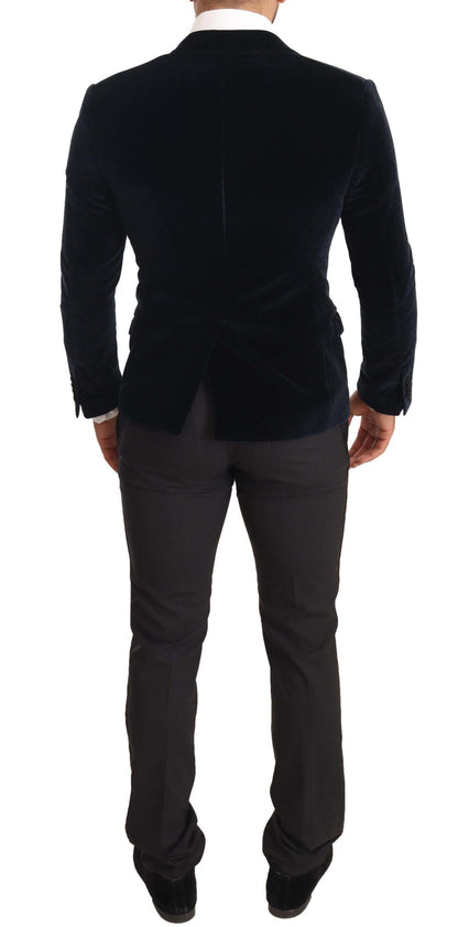 Dolce & Gabbana Blue Velvet Cotton Slim Fit Smoking Suit