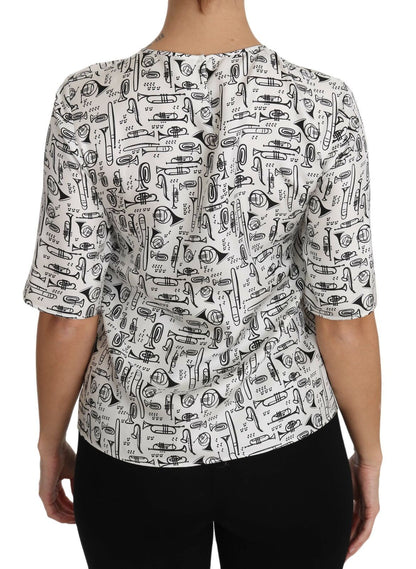 Dolce & Gabbana White Musical Instruments Print Blouse