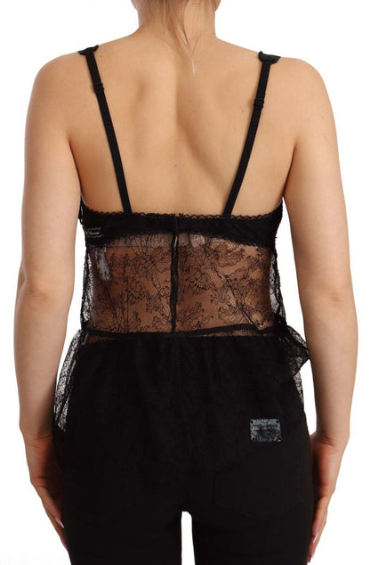 Dolce & Gabbana Black Silk Lace Babydoll Nylon Lingerie Top