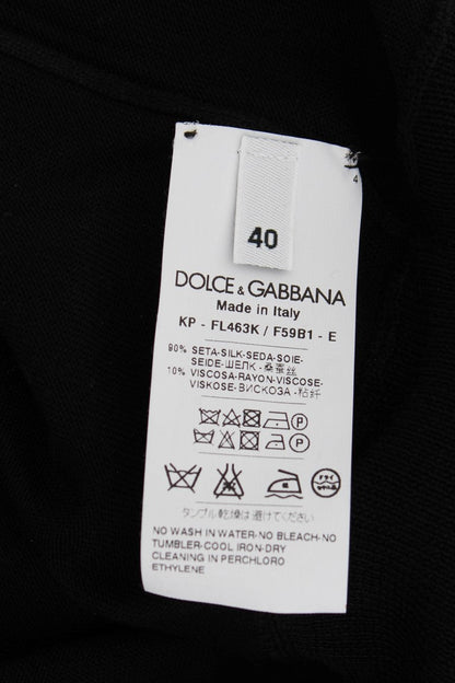 Dolce & Gabbana Black Silk Floral Embroidered Polo Top