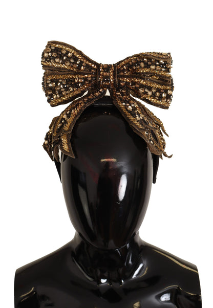 Dolce & Gabbana Gold Crystal Beaded Sequined Silk Bow Headband Diadem