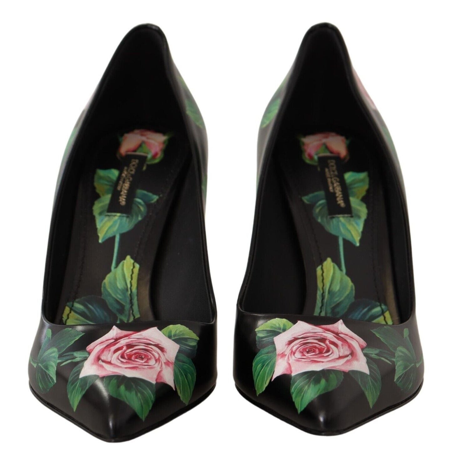 Dolce & Gabbana Black Leather Roses High Heels Pumps Shoes