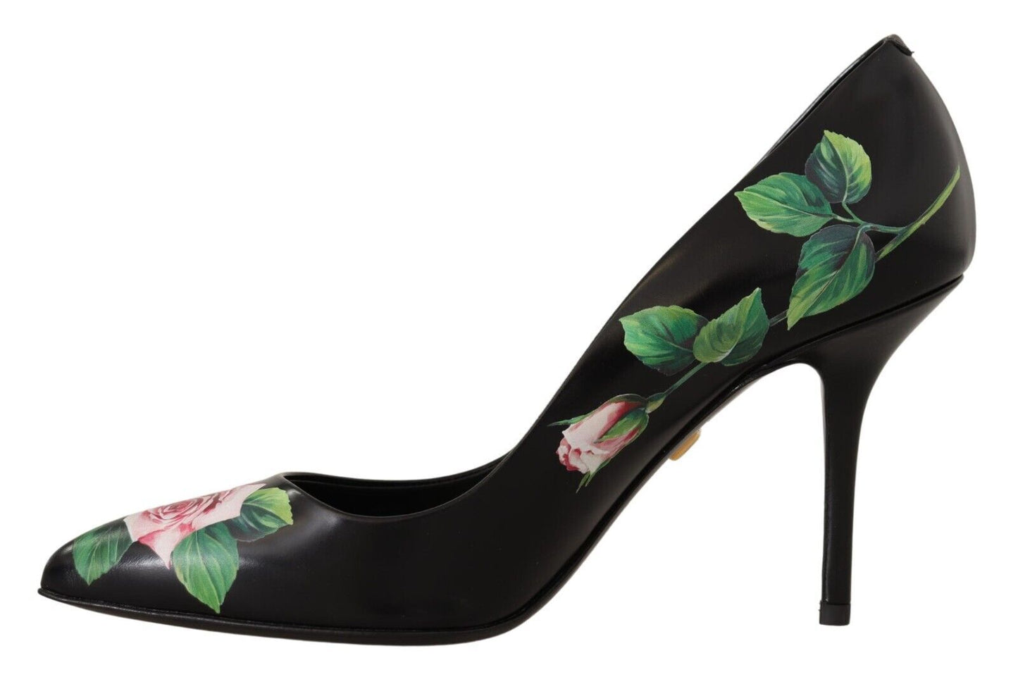 Dolce & Gabbana Black Leather Roses High Heels Pumps Shoes