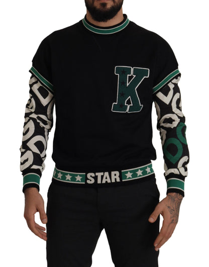 Dolce & Gabbana Black Green Cotton KING Star Crewneck Pullover Sweater
