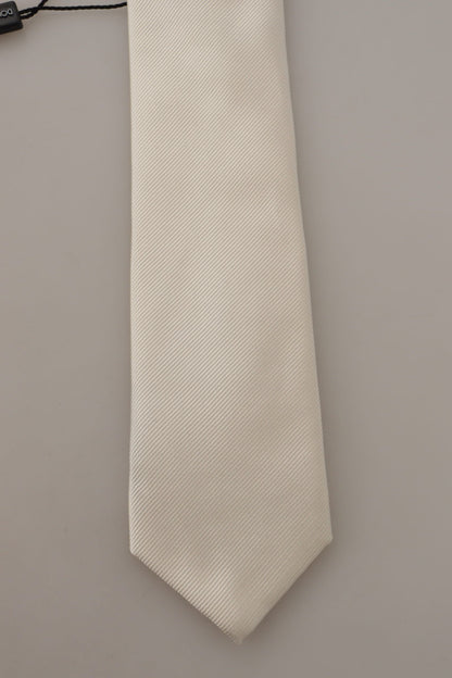 Dolce & Gabbana Off-White 100% Silk Slim Adjustable  Accessory Necktie