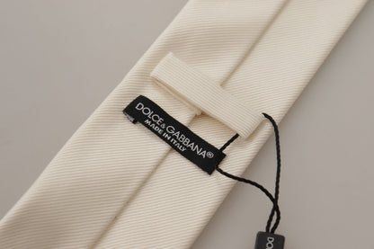 Dolce & Gabbana Off-White 100% Silk Slim Adjustable  Accessory Necktie
